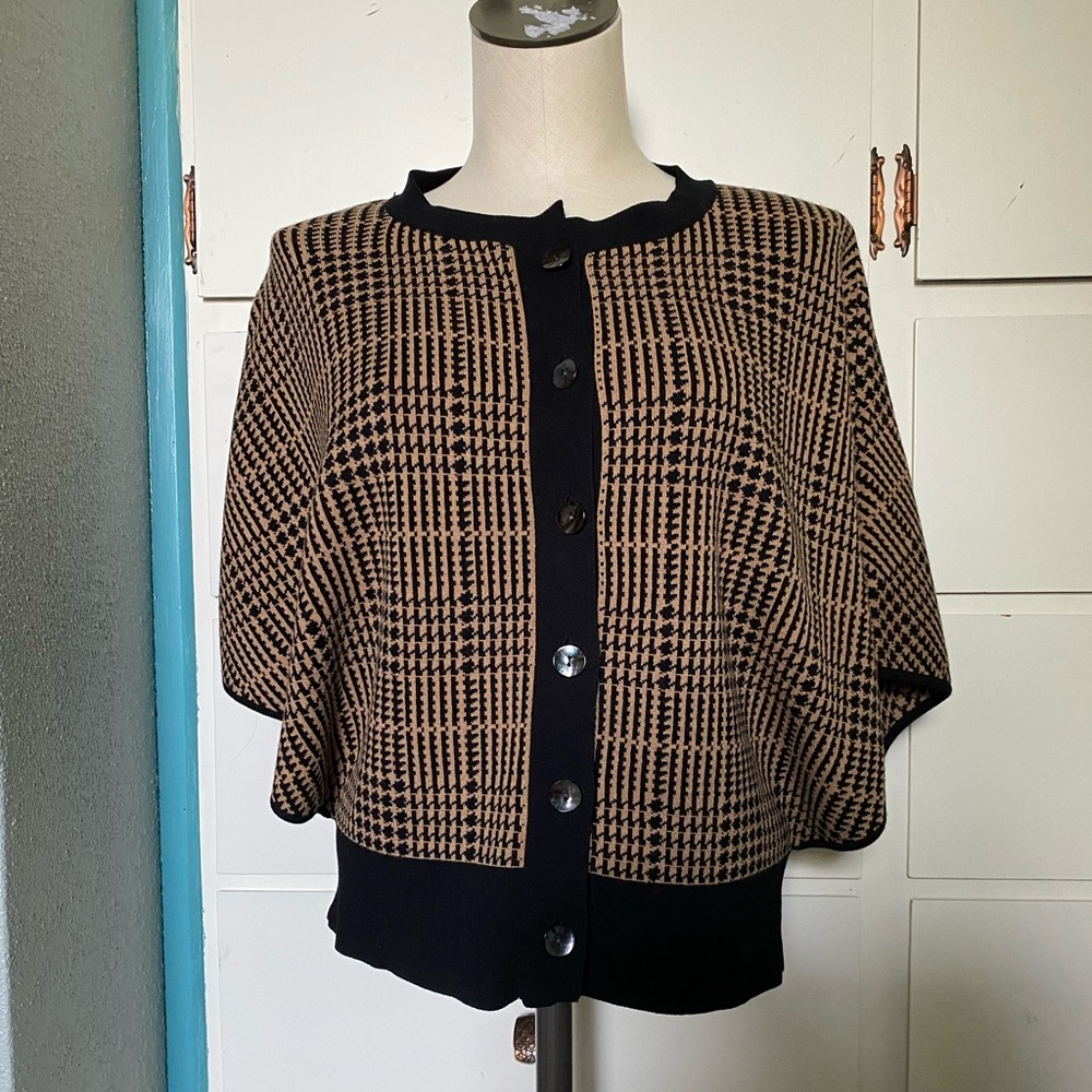 Jones New York Houndstooth Brown Sweater Poncho